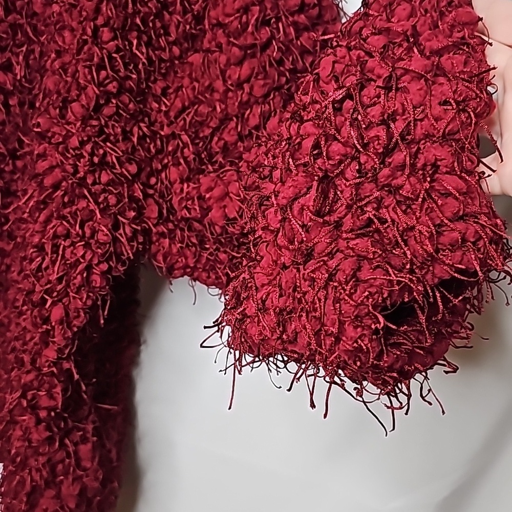 NWOT Zara burgundy red fuzzy popcorn warm sweater sz Small - Picture 3 of 7